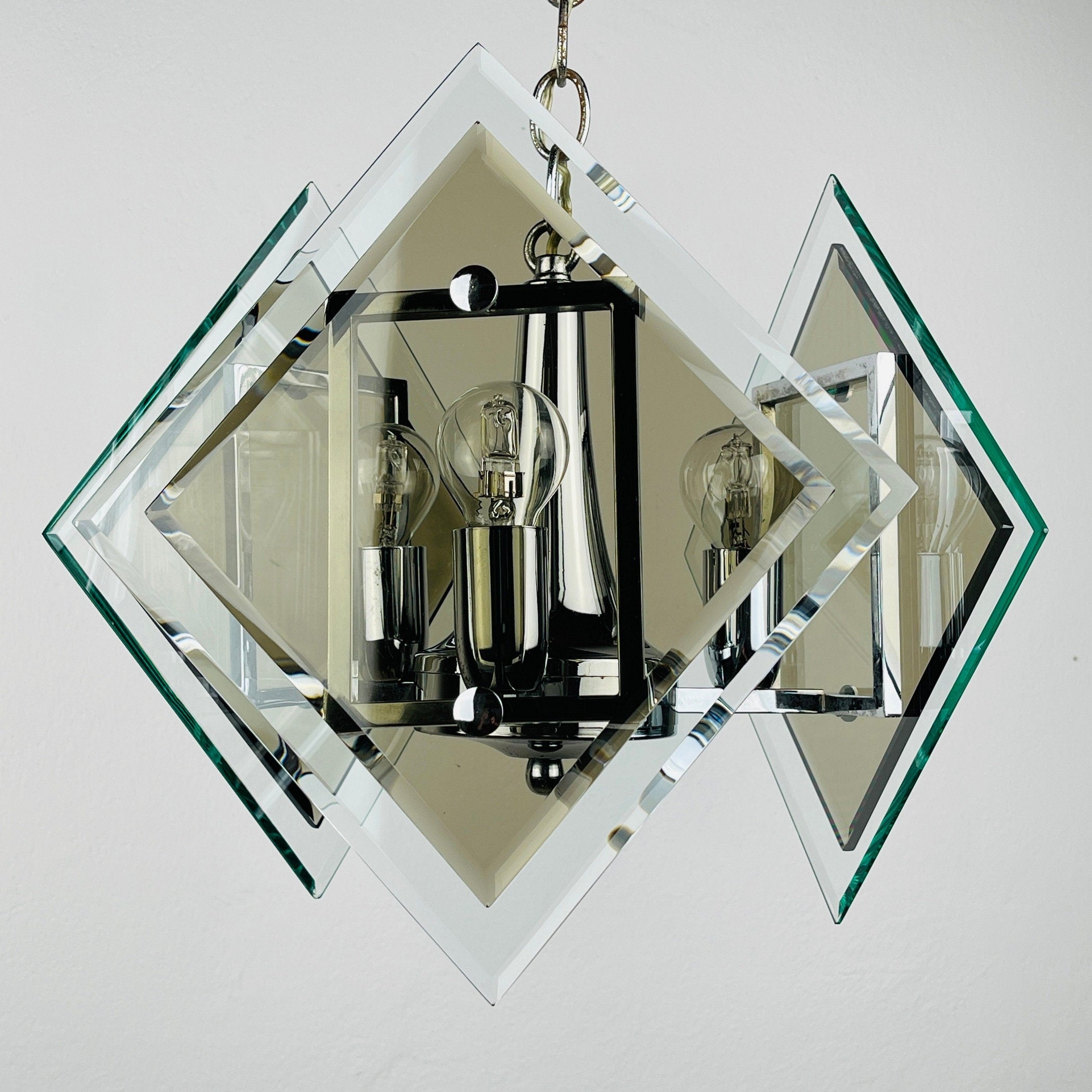 Vintage art glass pendant lamp by Fontana Arte, Italy 1970s, Art deco, MCM mid-century