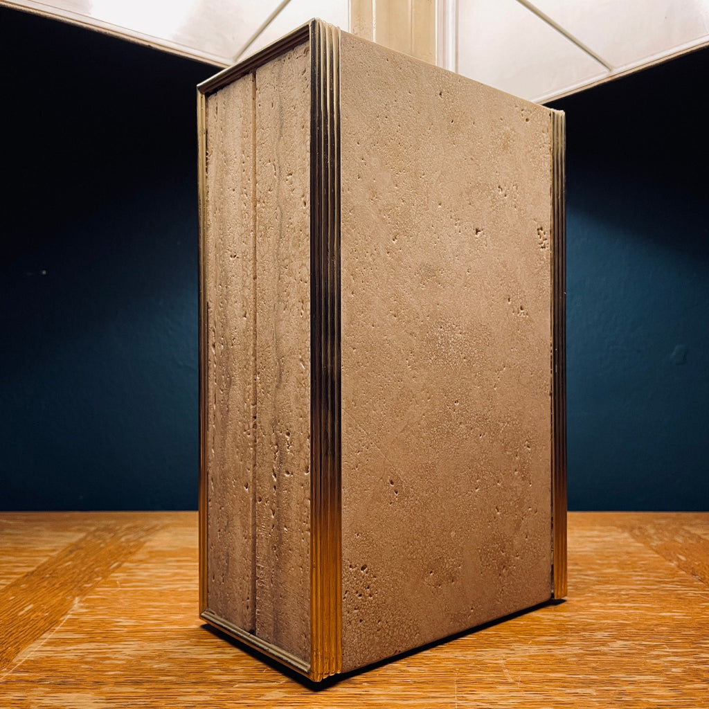 1970s Vintage Italian Travertine Marble Lamp with Brass Edge