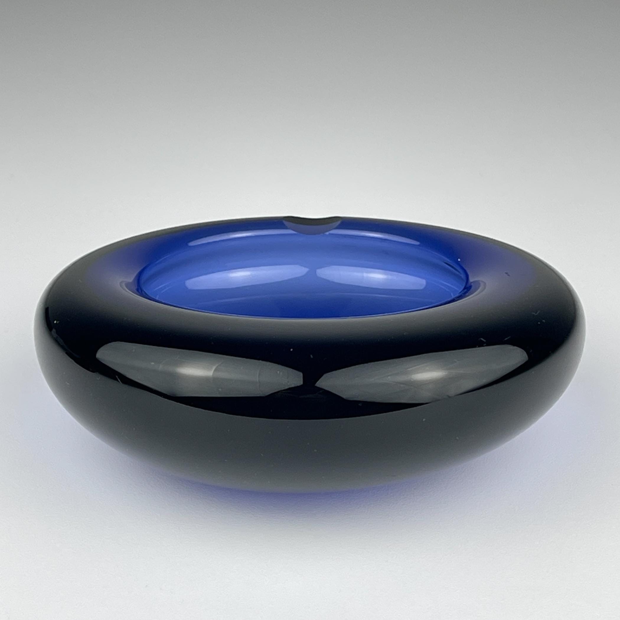 Original blue glass ashtray by Per Lütken for Holmegaard, Denmark, 1962