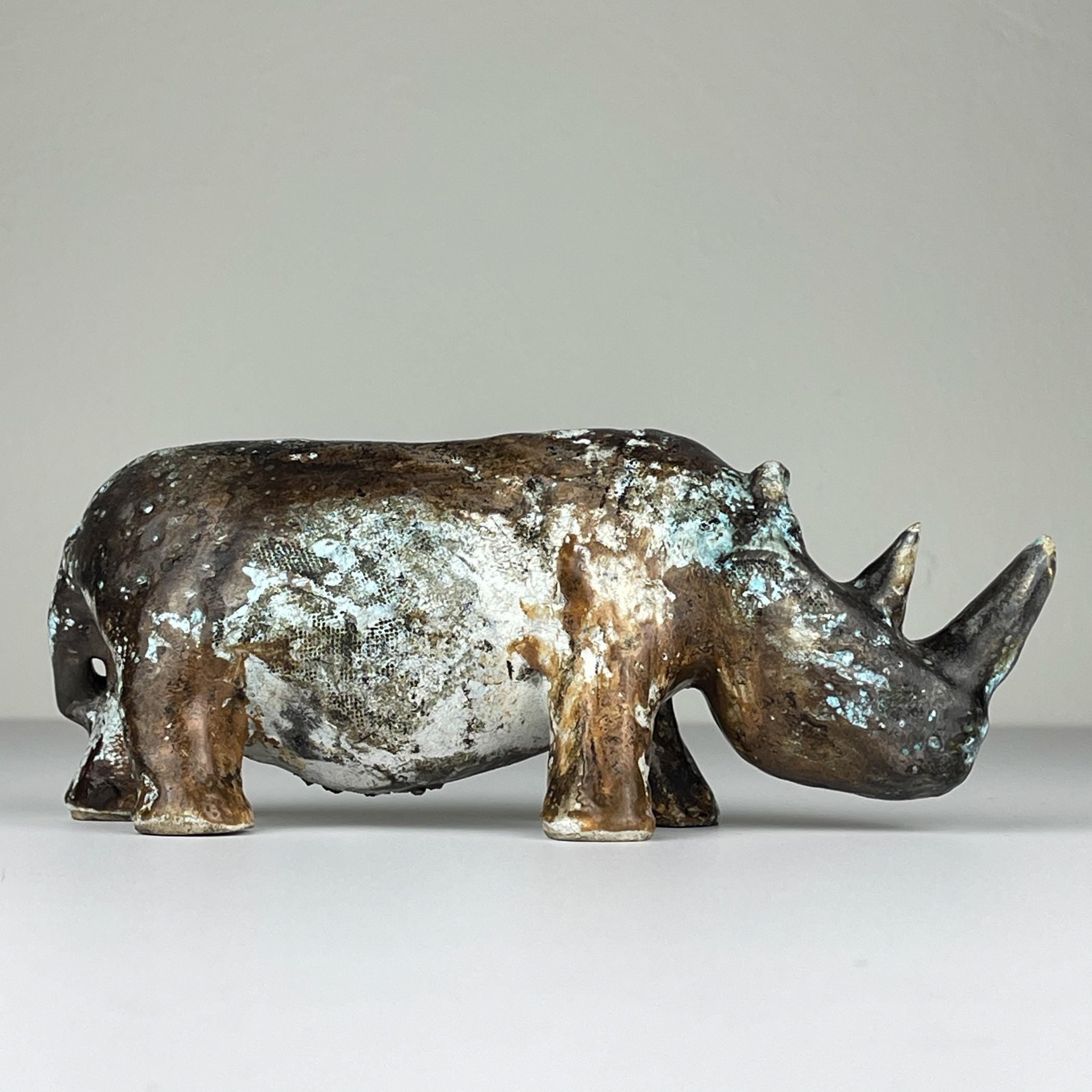 Ceramic sculpture Rhinoceros, Italy 1970s, Vintage home decor