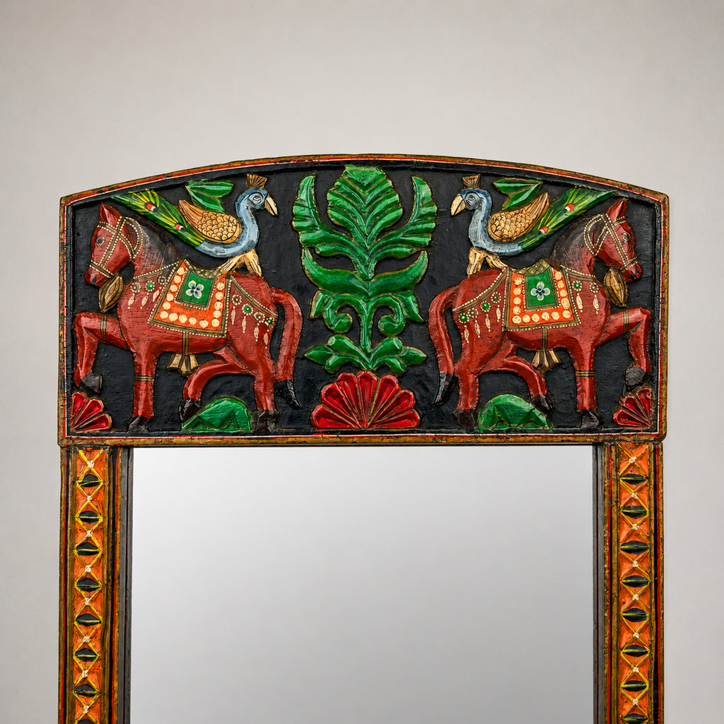 Vintage wooden wall mirror, India mid-20th century
