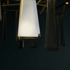 Large Sculptural Italian Mid-Century Chandelier in Brass and Glass, Italy 1950s