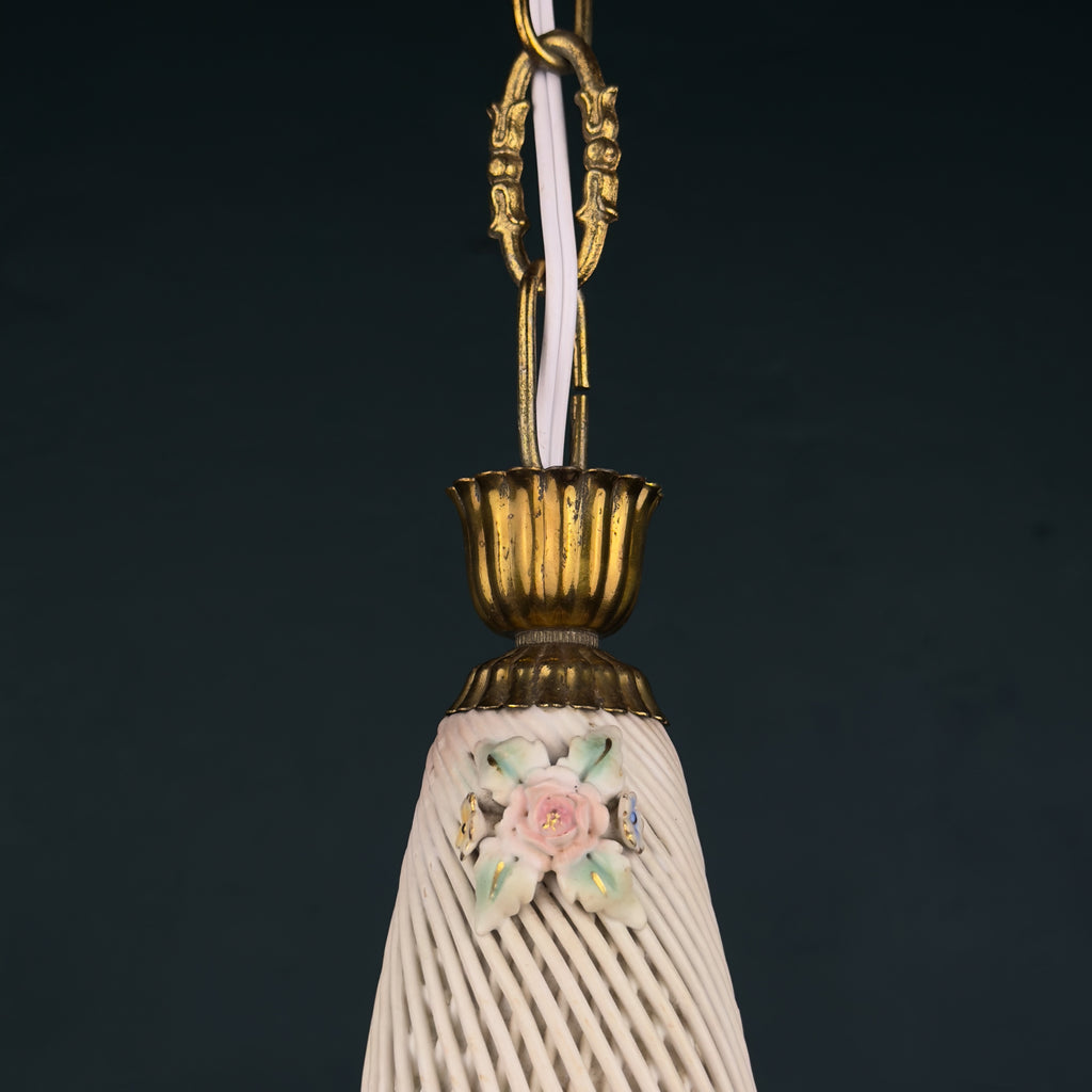 Vintage Art Nouveau Capodimonte Chandelier: Floral Porcelain Lamp, 1930s