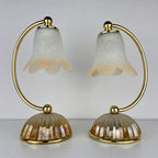 Pair of vintage night table lamp Italy 1970s Retro table lamps white and brass