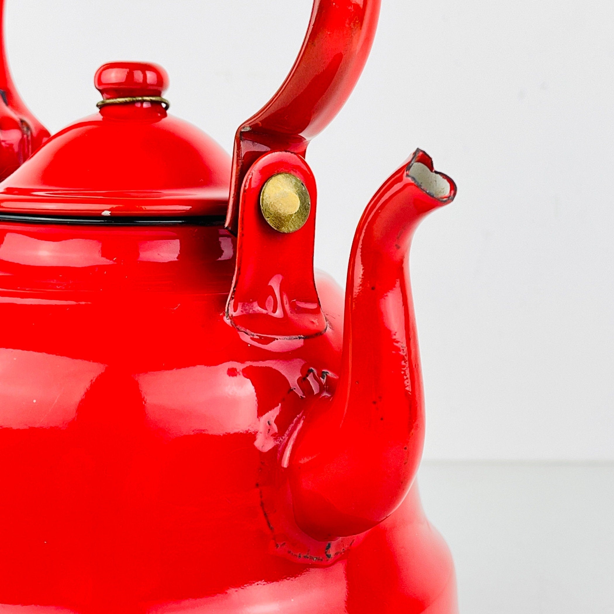 Vintage Yugoslavian Red Enamel Teapot - Unique Decor Piece from the Past