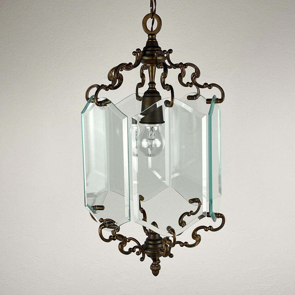 Vintage bronze pendant lamp, in style of Pietro Chiesa For Fontana Arte, Italy, 1950s