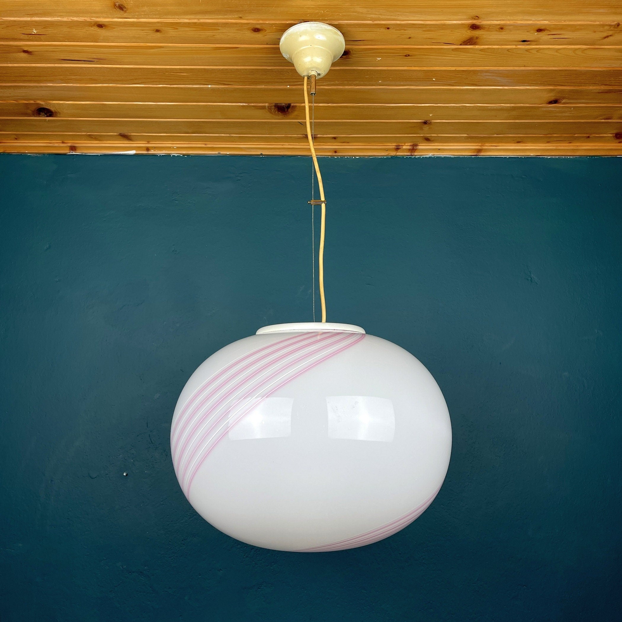 Classic swirl murano pendant lamp Vetri Murano Italy 1970s Italian mid-century modern lighting