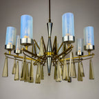 Large Sculptural Italian Mid-Century Chandelier in Brass and Glass, Italy 1950s