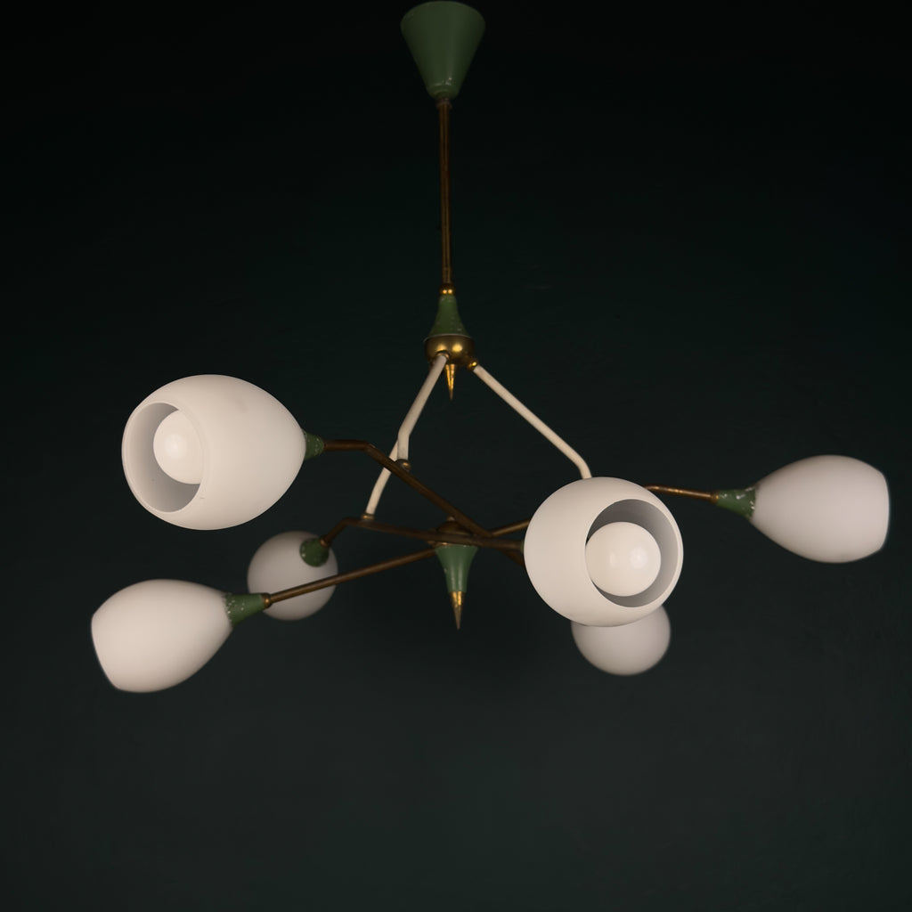 Mid-Century Stilnovo chandelier with Opaline Glass, Italy 1960s