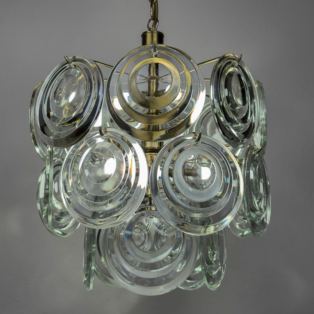 Vintage glass disc chandelier, Italy 1970s