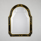 Vintage Venetian Chinoiserie Wall Mirror, Italy 1950s, Black and Gold Painted