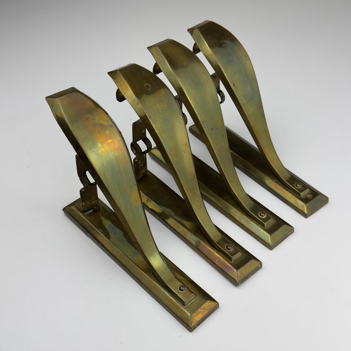 Antique Art Nouveau Brass Curtain Rod Brackets, Set of 4, Austria 1900s