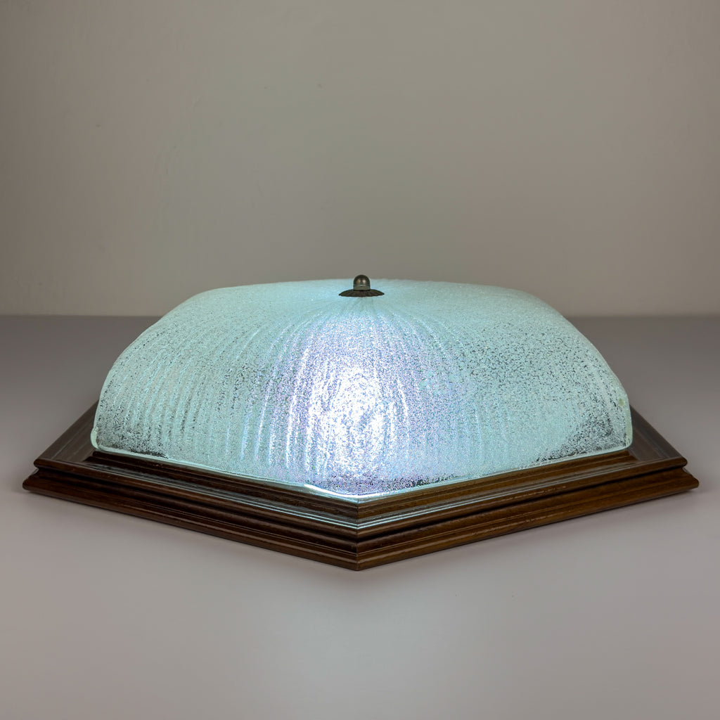 Vintage ice murano glass ceiling lamp Italy 1980s Flush Mount Light