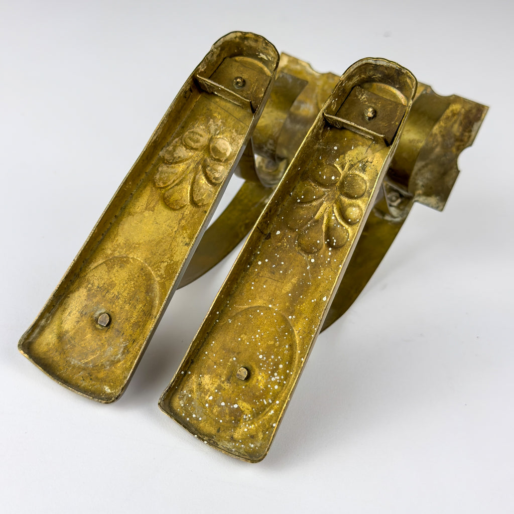 Antique Art Nouveau Brass Curtain Rod Brackets, Set of 2, Austria 1900s