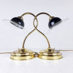 Vintage Gold Bedside Lamps: Italian Retro Mid-Century Lighting Pair