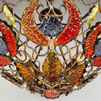 Vintage Metal and murano glass chandelier by MM Lampadari Italy 1990s
