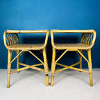 Pair of Vintage bamboo nightstands bedside tables Italy 1960s end table night side furniture modern tiki boho chic bohemian rattan wicker