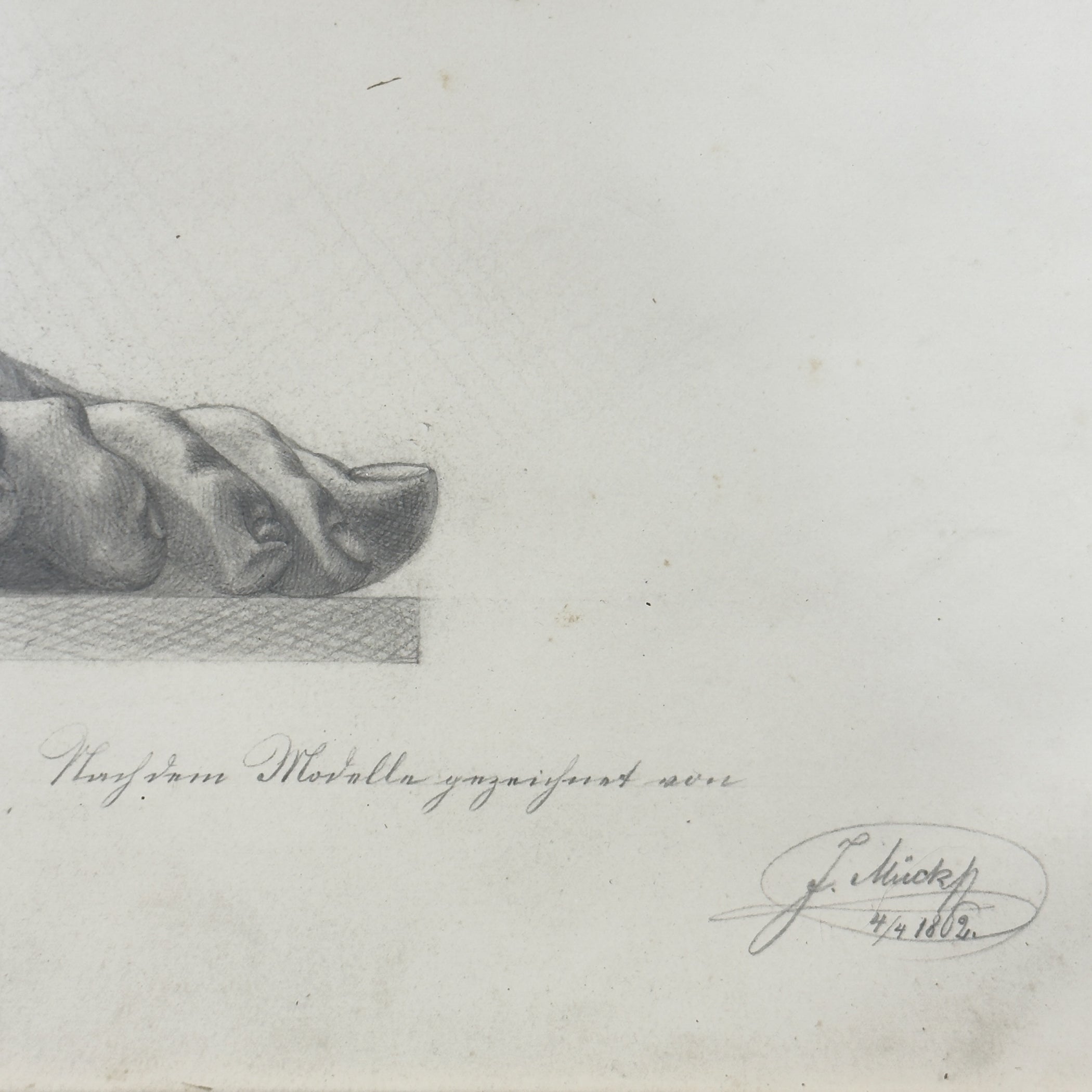 Antique pencil drawing Feet, artist F. Mucke, Austria 1802