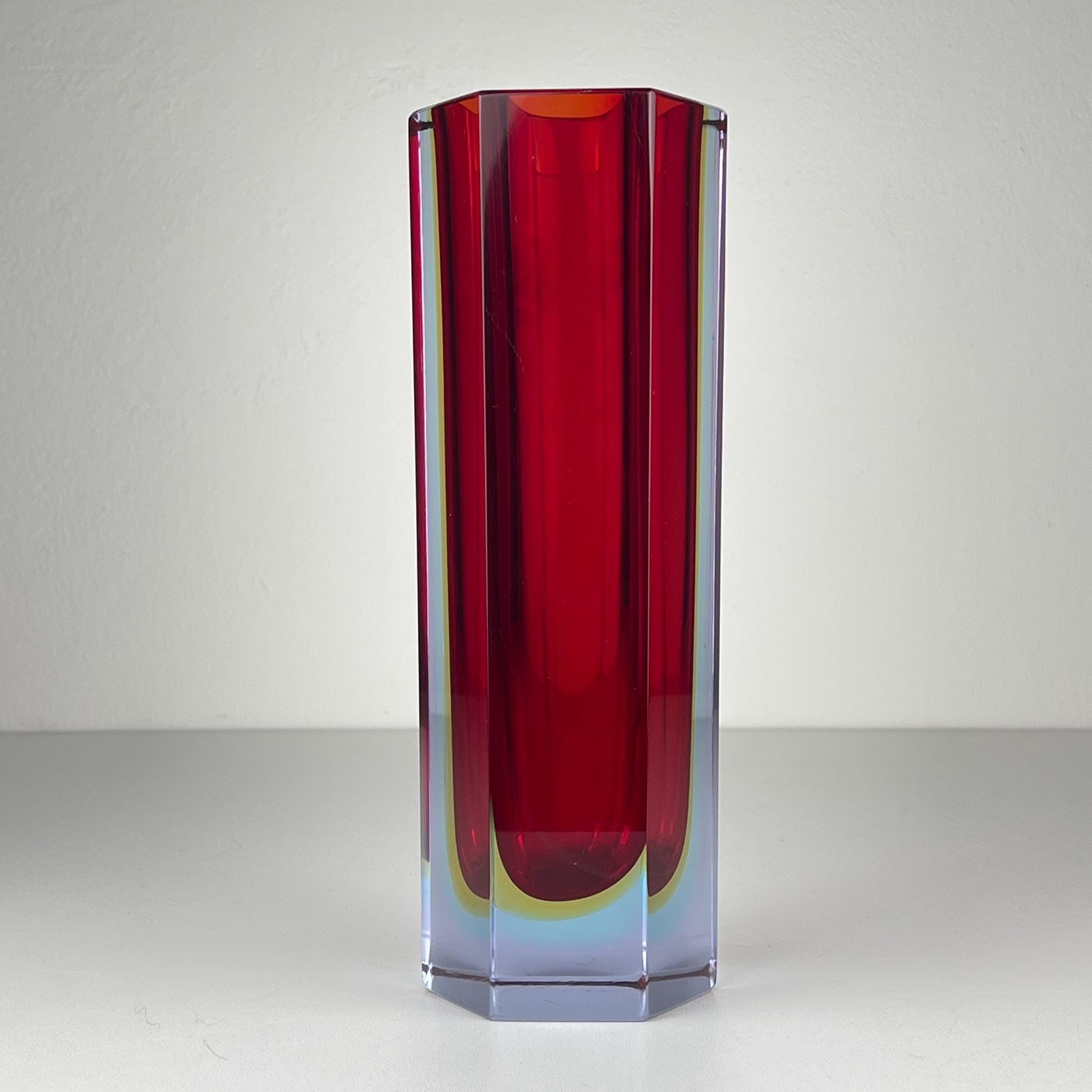 Sommerso murano glass vase style Flavio Poli, Italy 1970s, Vintage home decor
