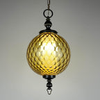 Vintage yelllow murano sphere ball pendant lamp Italy 1970s, Mid-century italian lighting