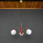 Vintage Italian Brass and Milky Glass 3-Arm Chandelier - 1950s Classic Design