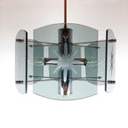 Mid-Century Modern Smoked Glass Pendant Lamp: EMI Poljcane Yugoslavia '70s