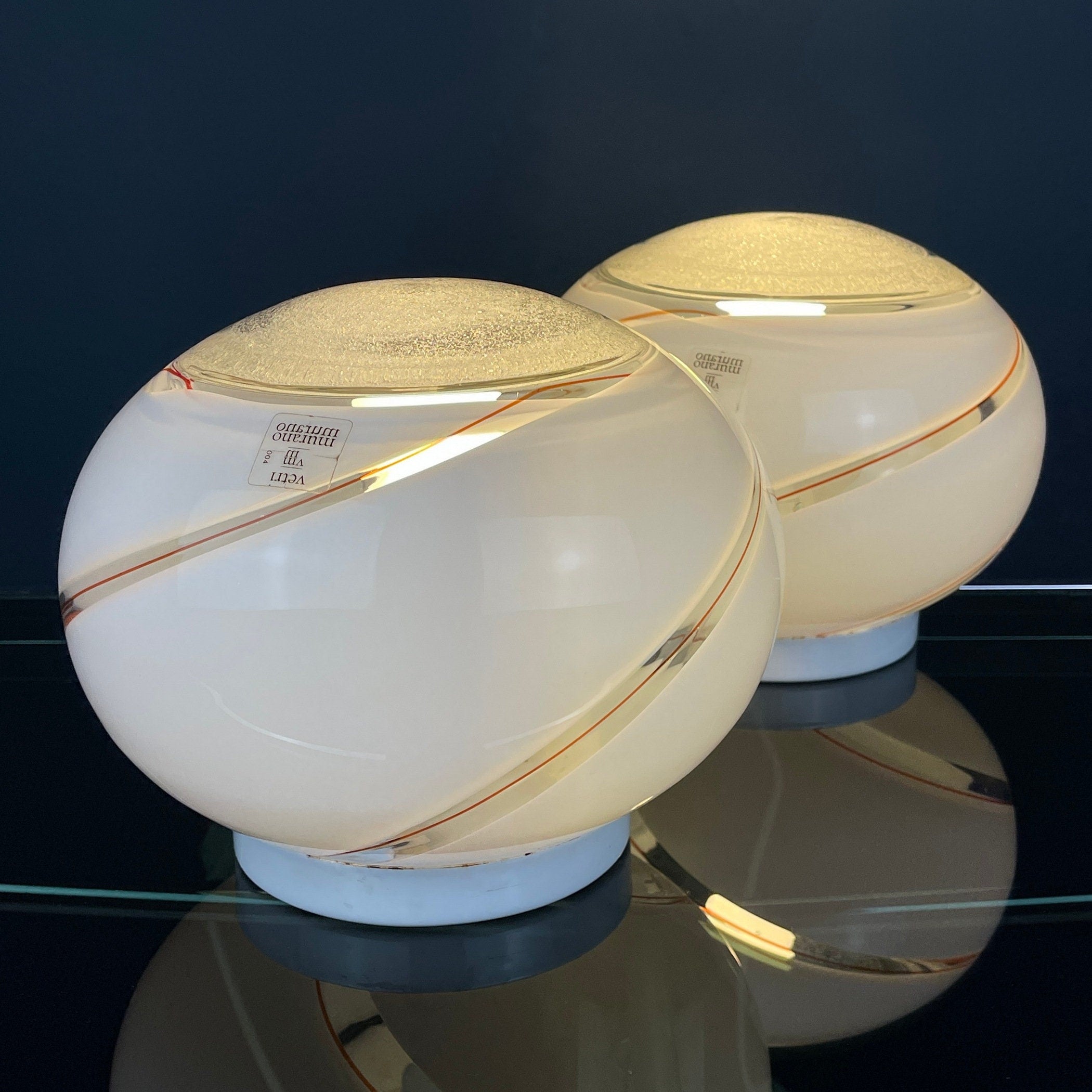 Vintage Murano Glass Table Lamps: Italian Mid-Century Modern Sphere, Set of 2