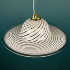 Classic swirl Murano glass pendant lamp Italy 1970s White Mid-century Lighting Vintage chandelier