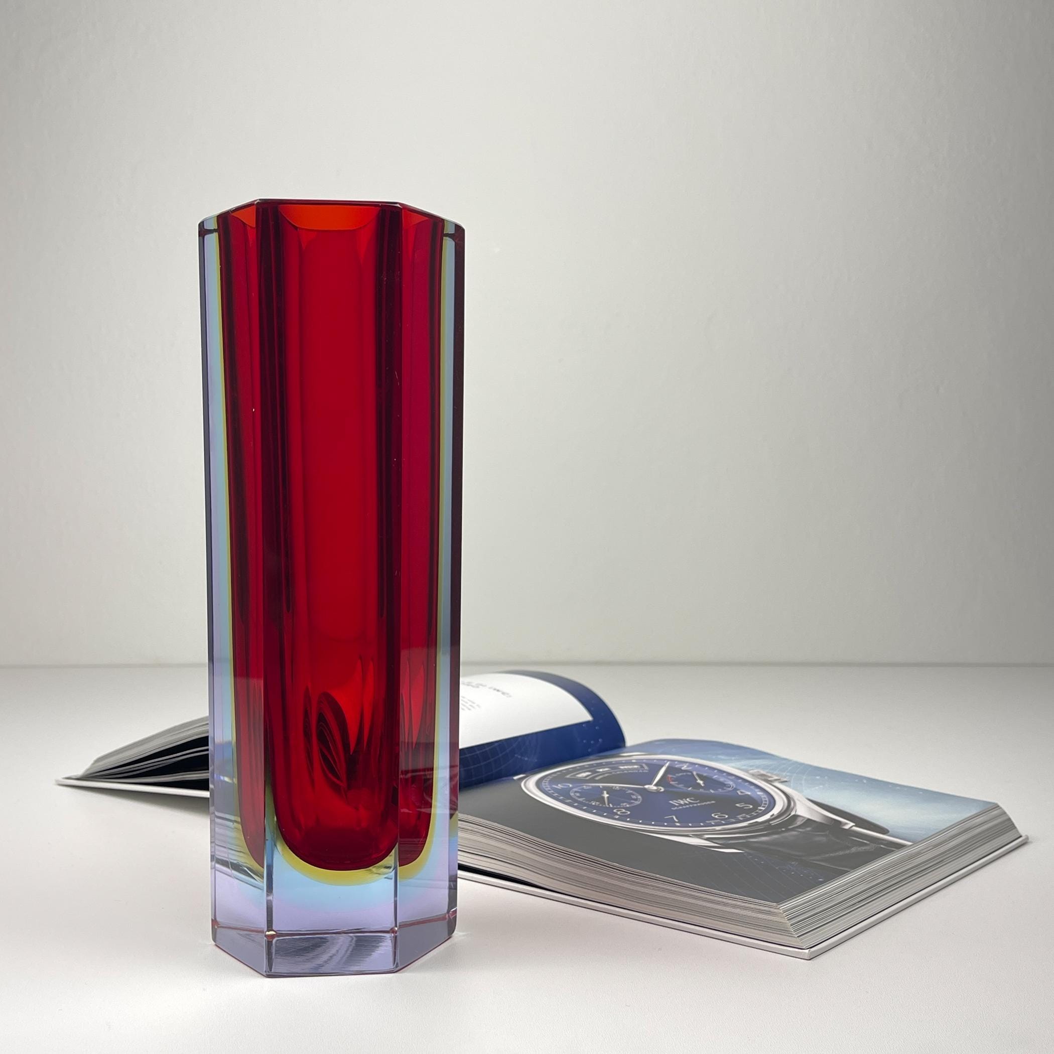 Sommerso murano glass vase style Flavio Poli, Italy 1970s, Vintage home decor