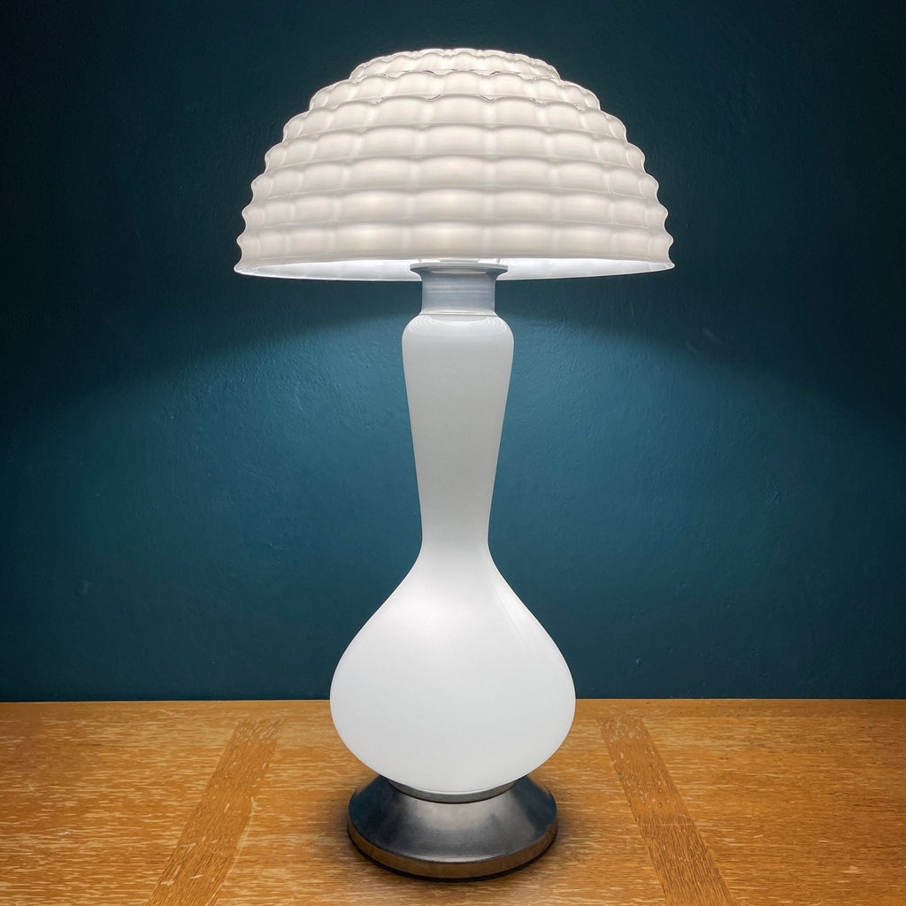 Large white Murano table lamp Mushroom Italy 1970s Mid-century italian modern