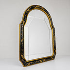 Vintage Venetian Chinoiserie Wall Mirror, Italy 1950s, Black and Gold Painted