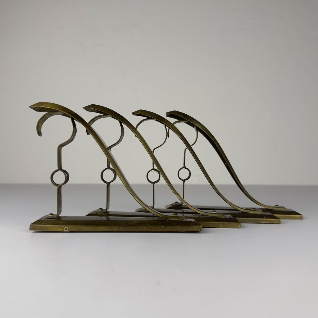 Antique Art Nouveau Brass Curtain Rod Brackets, Set of 4, Austria 1900s