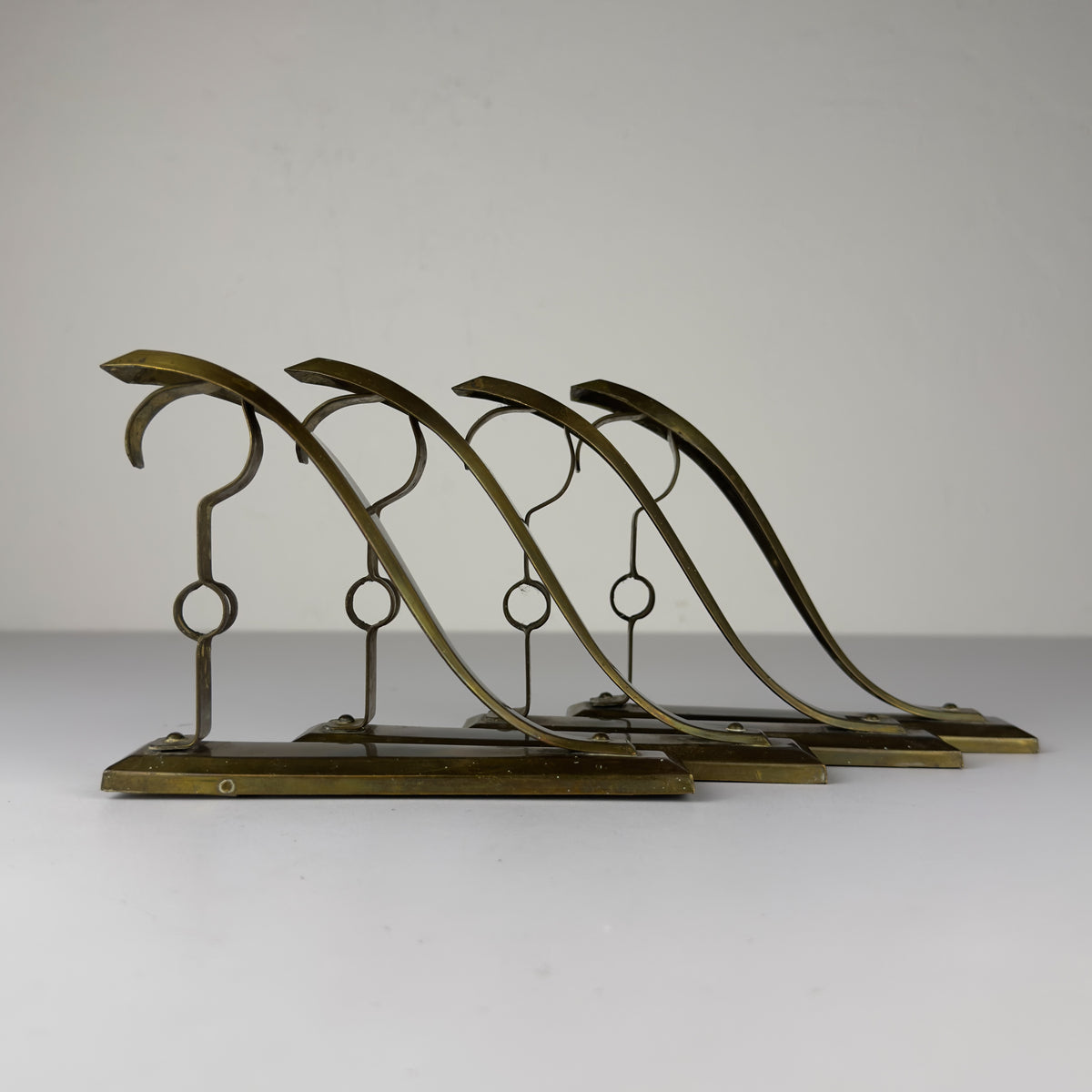 Antique Art Nouveau Brass Curtain Rod Brackets, Set of 4, Austria 1900s