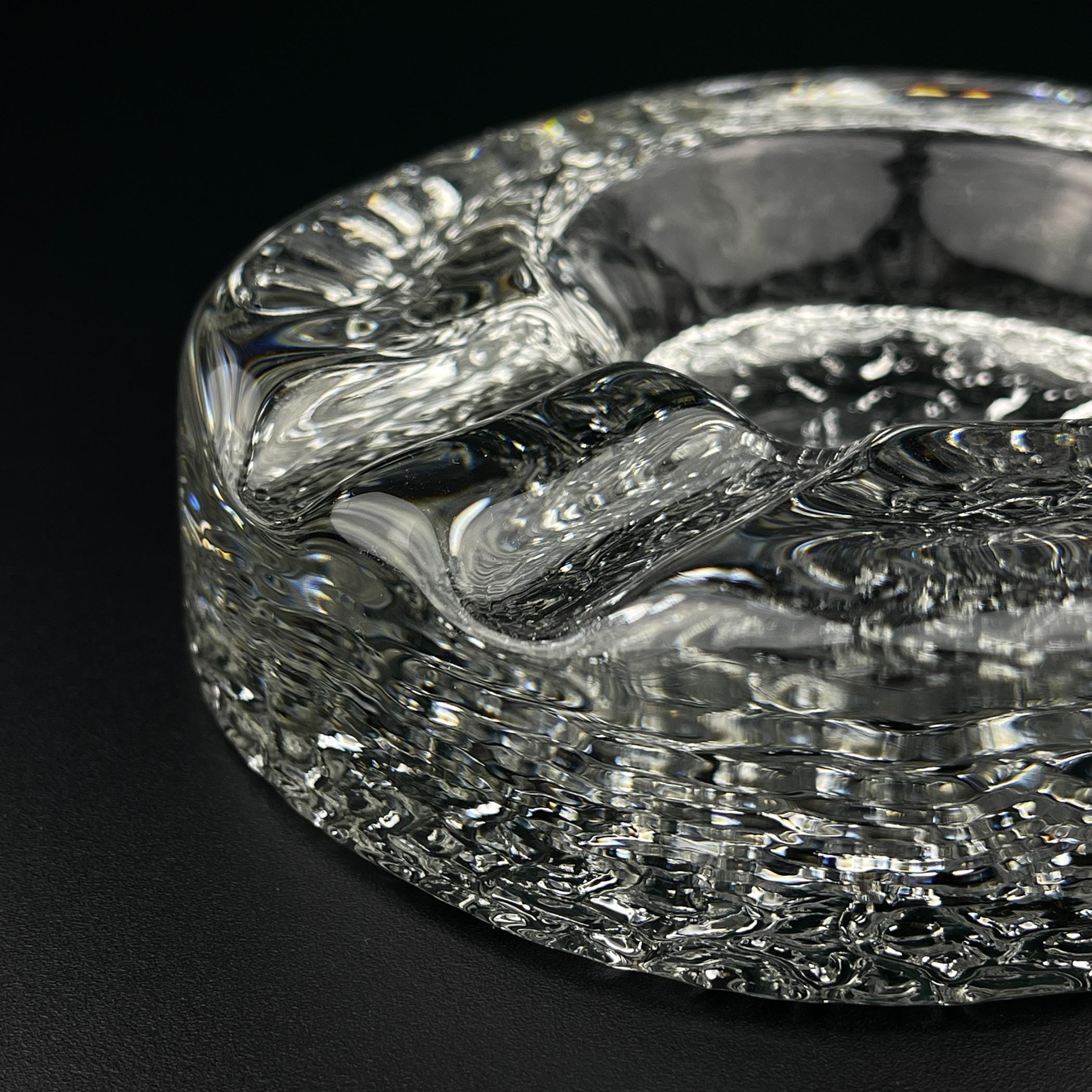 Vintage ice glass ashtray by Kosta Boda, Sweden, 1970s, Vintage Home Decor