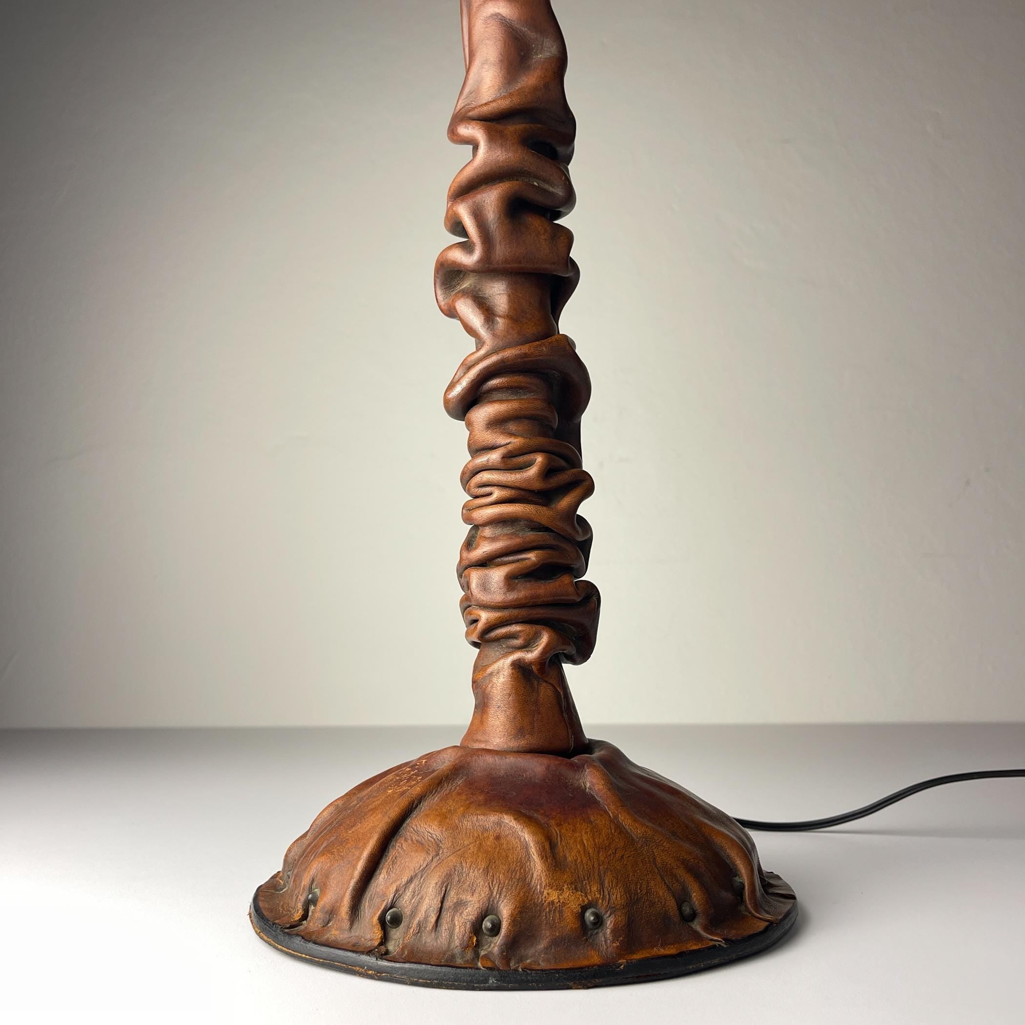 Unique vintage leather table lamp, Italy 1950s, Vintage home decor