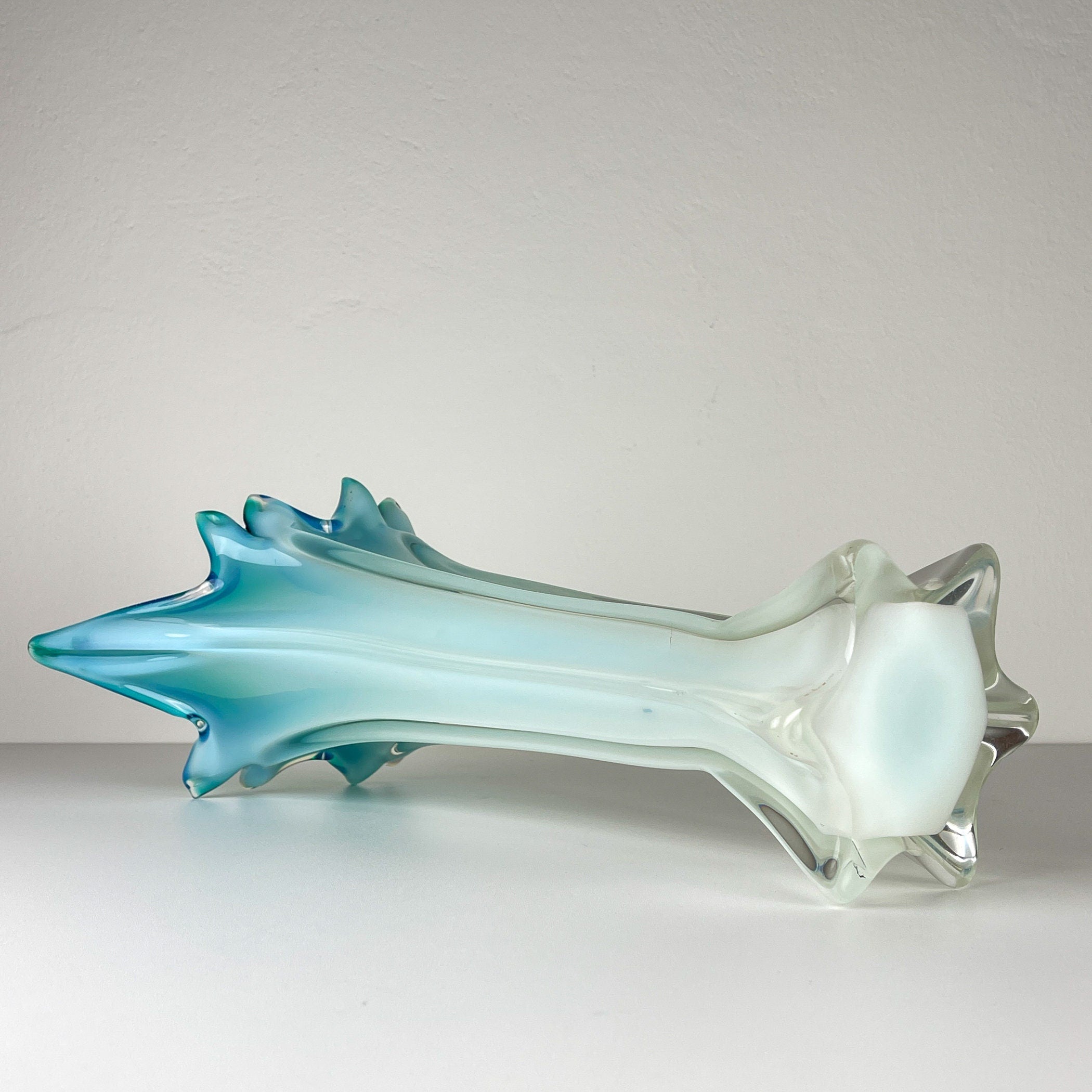 Vintage large green-blue murano vase, Italy 1970s, Mid-century home decor