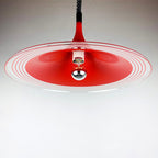 Mid-century red plastic pendant lamp Albatros Meblo Yugoslavia 1970s Space age atomic