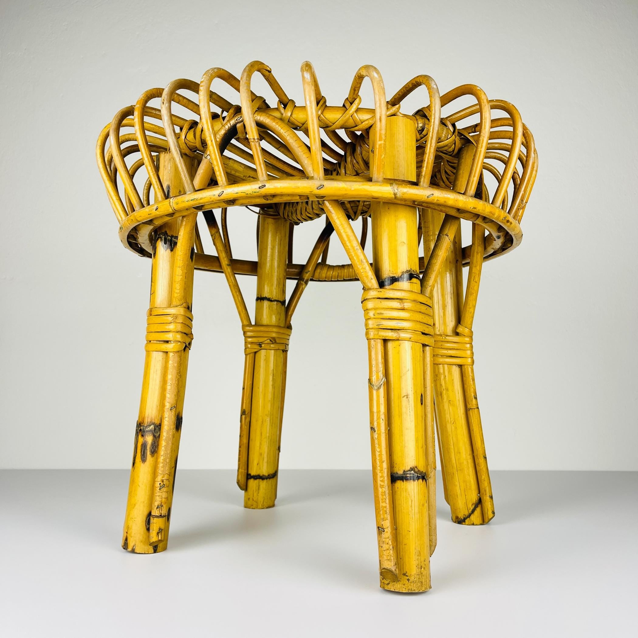 Vintage Rattan Stool, Italy, 1960s, Mid-century home decor