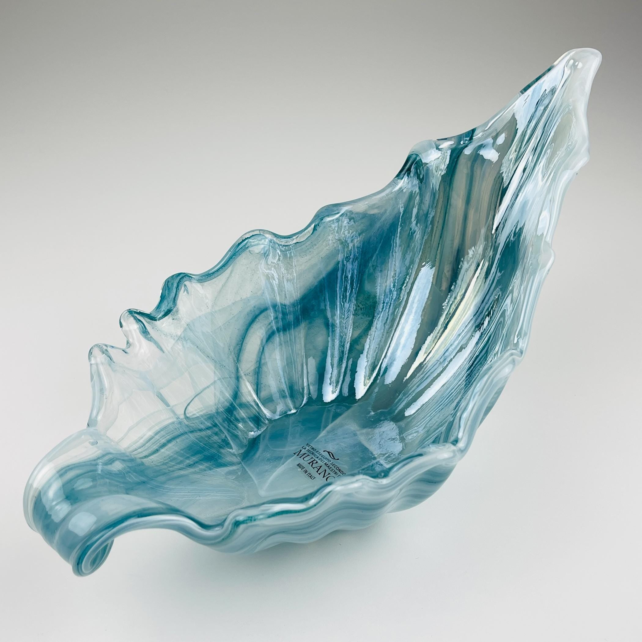 Vintage blue art glass vase, Italy 1990s, mid-century home decor