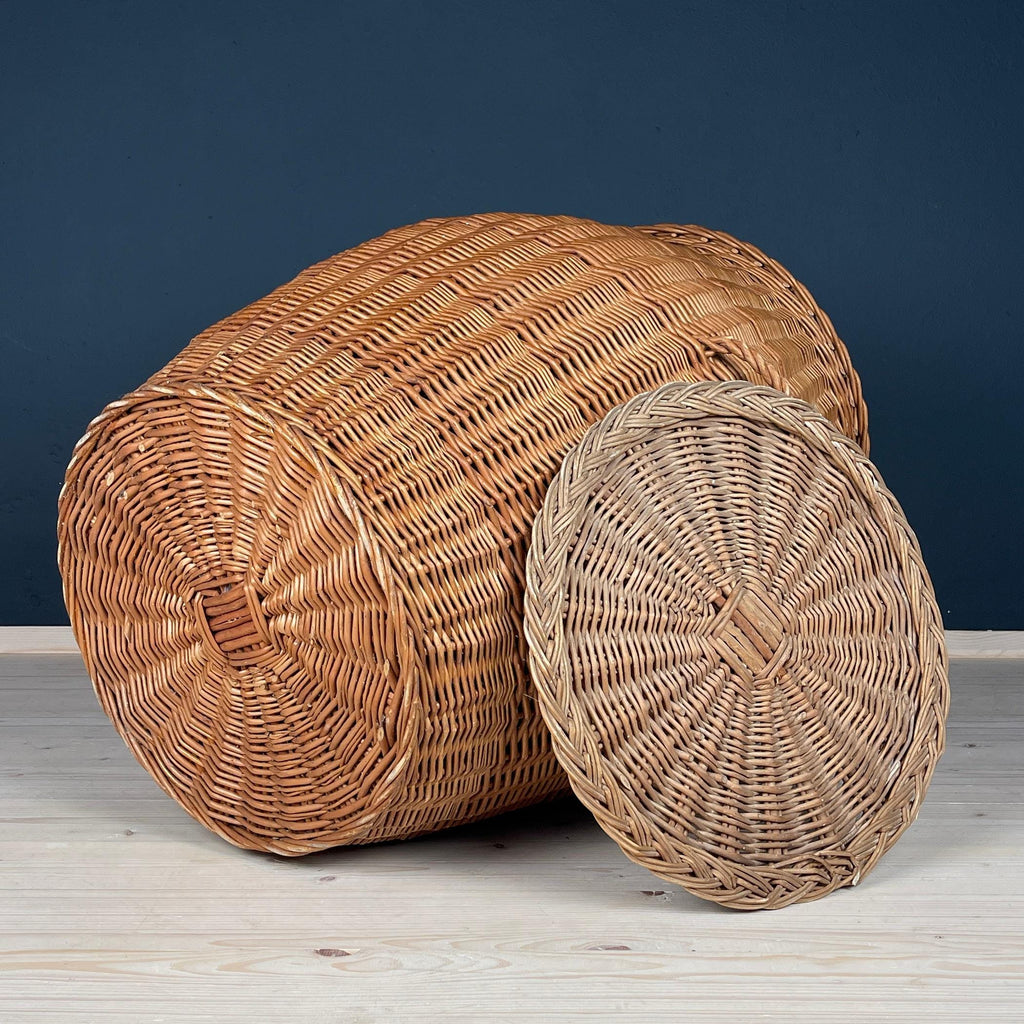 Vintage laundry basket wicker weaving Yugoslavia 1970s