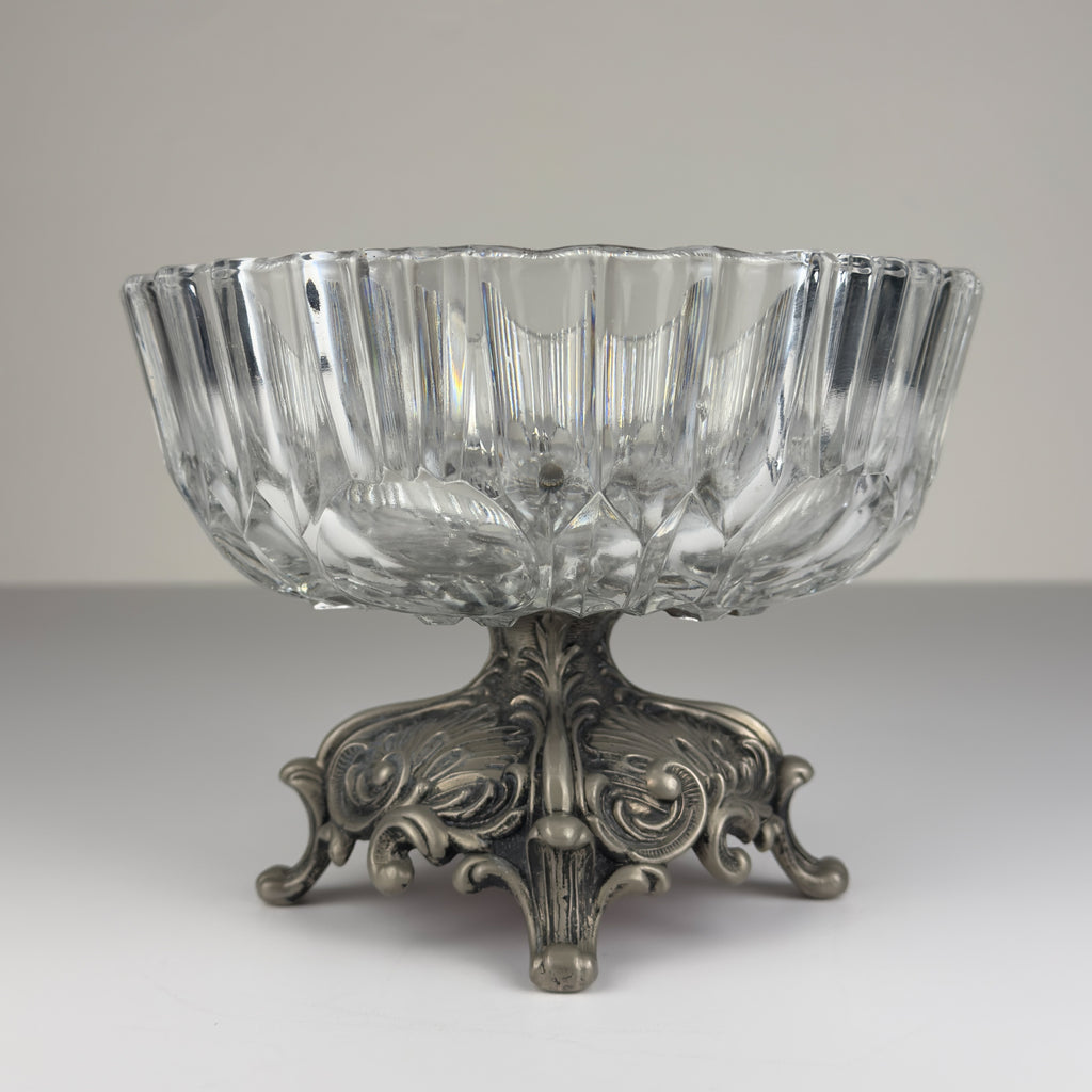 Vintage crystal glass bowl with metal base by Fadalti, Italy 1960s