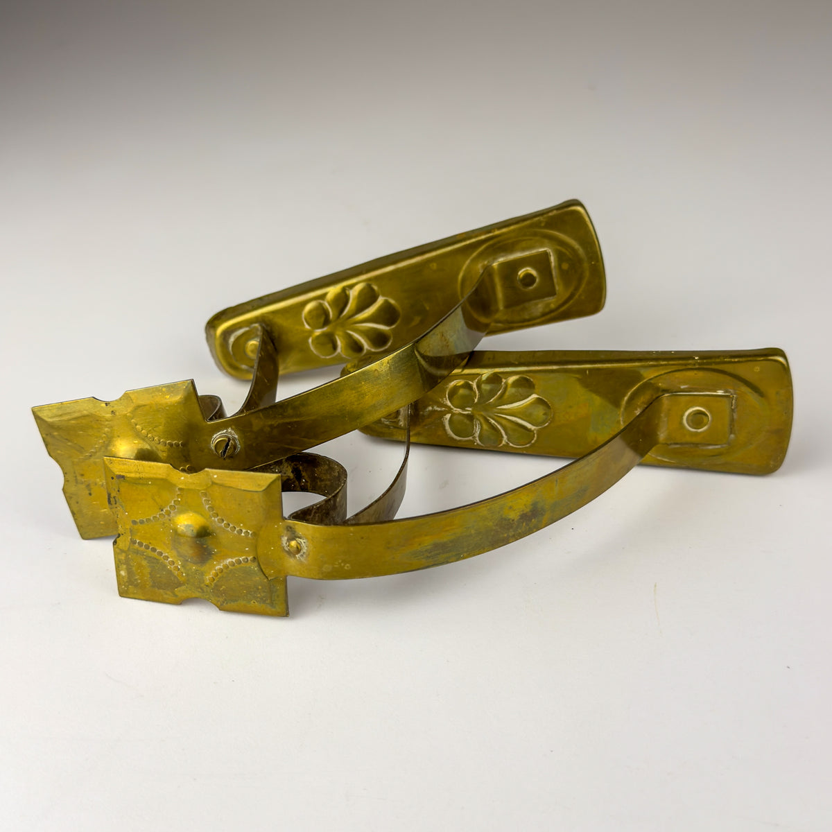 Antique Art Nouveau Brass Curtain Rod Brackets, Set of 2, Austria 1900s