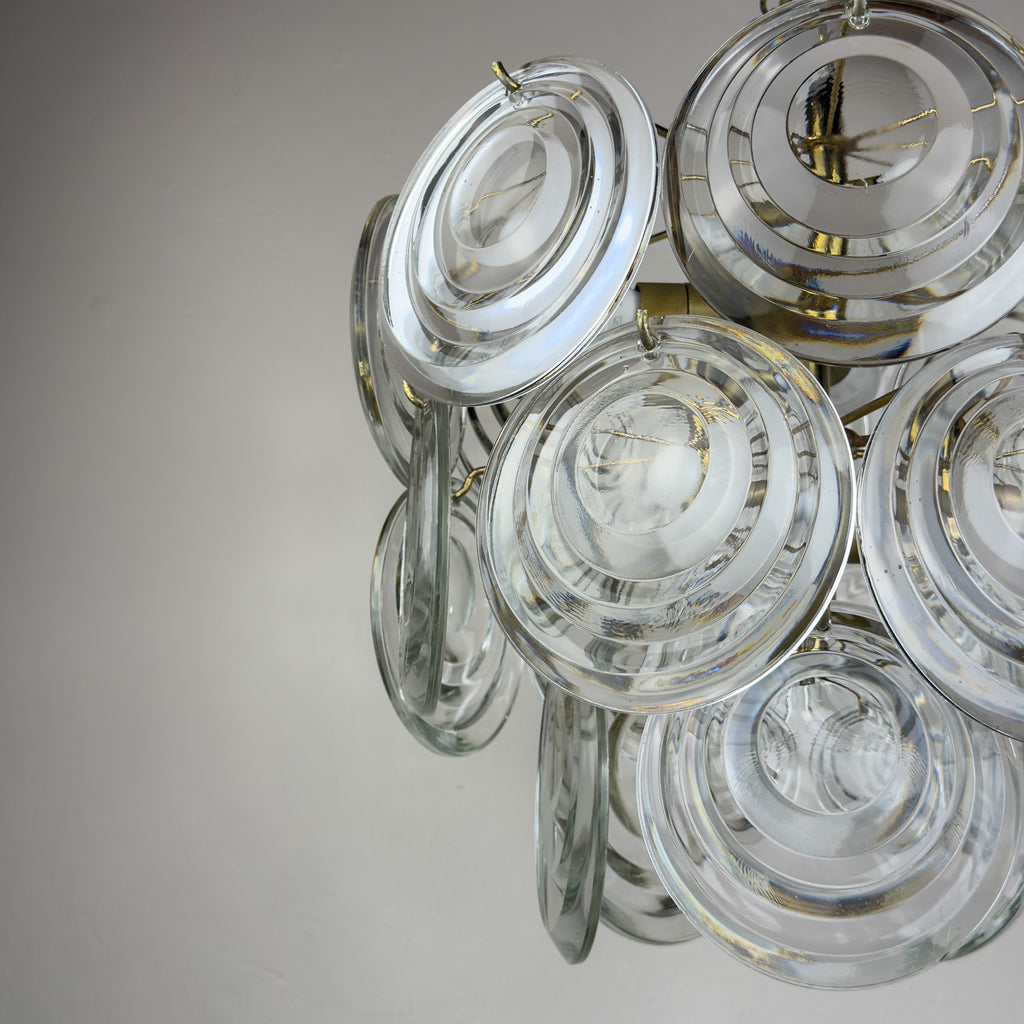 Vintage glass disc chandelier, Italy 1970s
