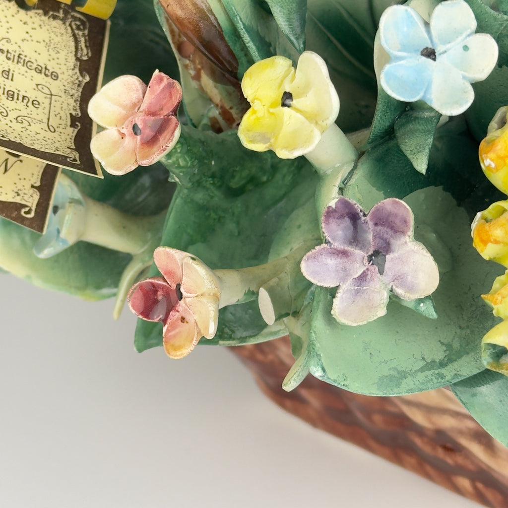 Vintage Capodimonte Ceramic Flower Basket, Italy 1960s