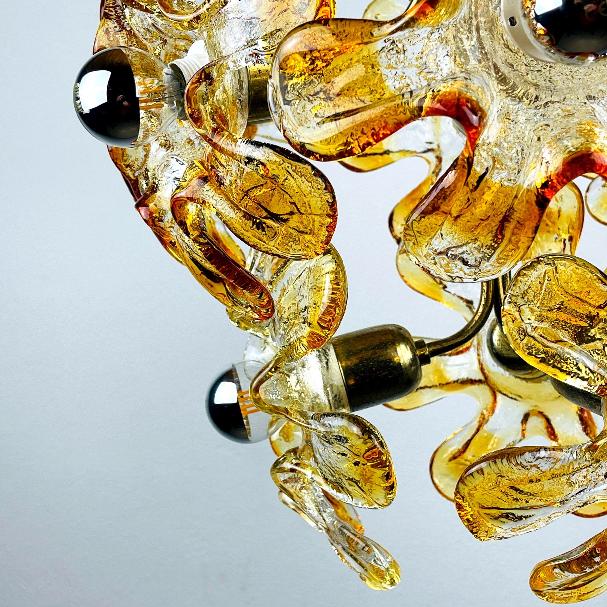 Vintage Amber Murano Glass Flower Chandelier - Mazzega Italian Lighting
