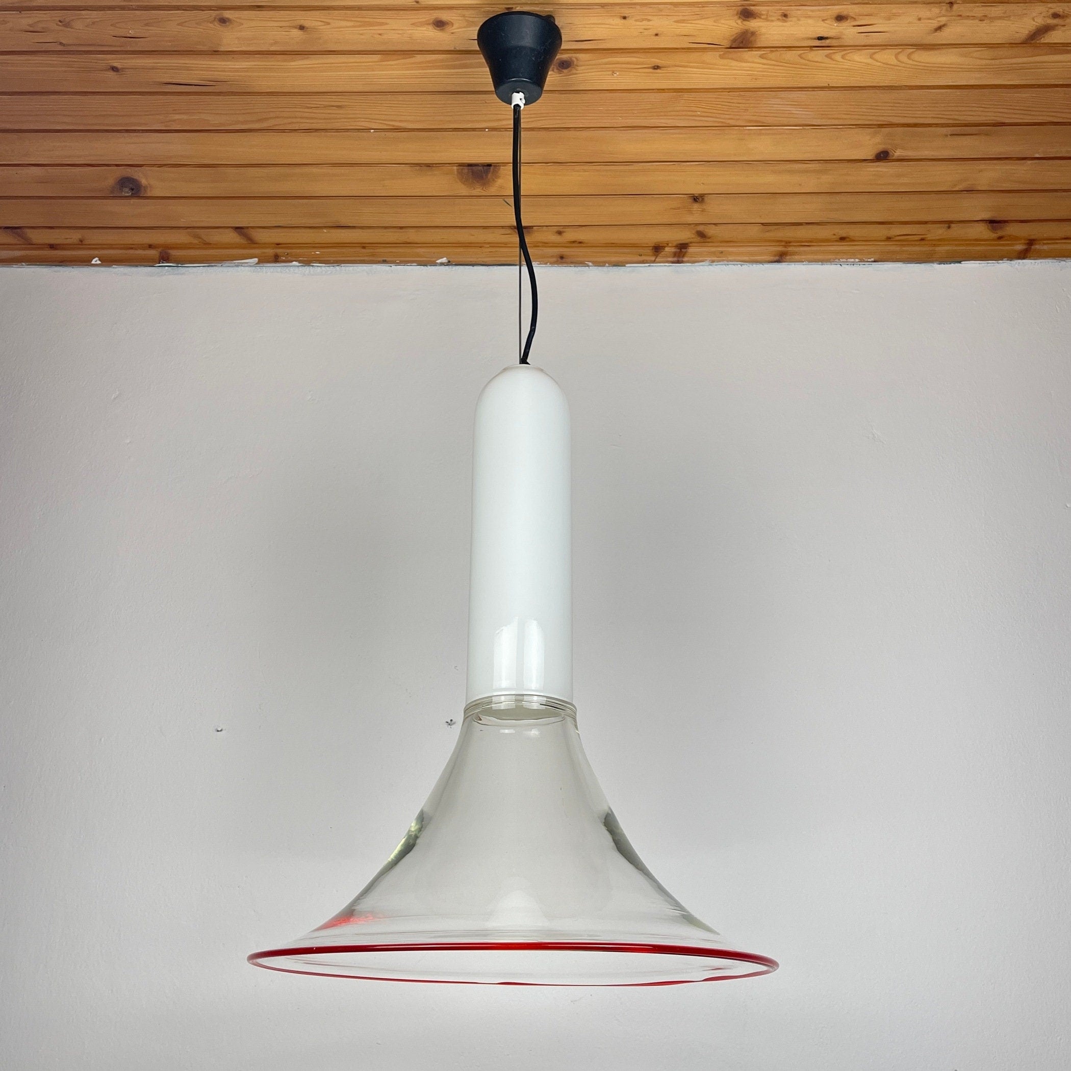 Murano Glass Pendant Lamp: Mid-Century Modern Italian Lighting by Leucos, 1970s