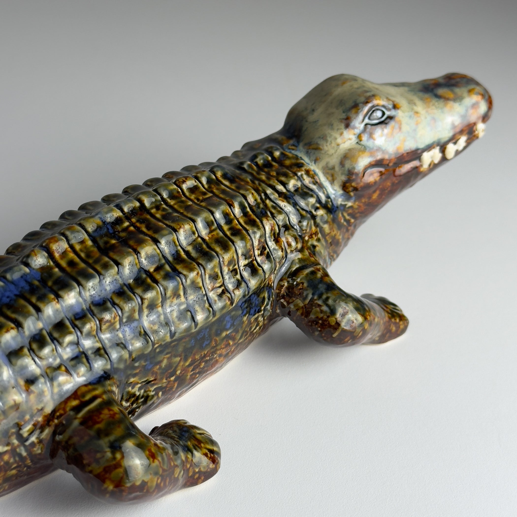 Vintage ceramic sculpture of Crocodile from Bassano, Italy 1980s