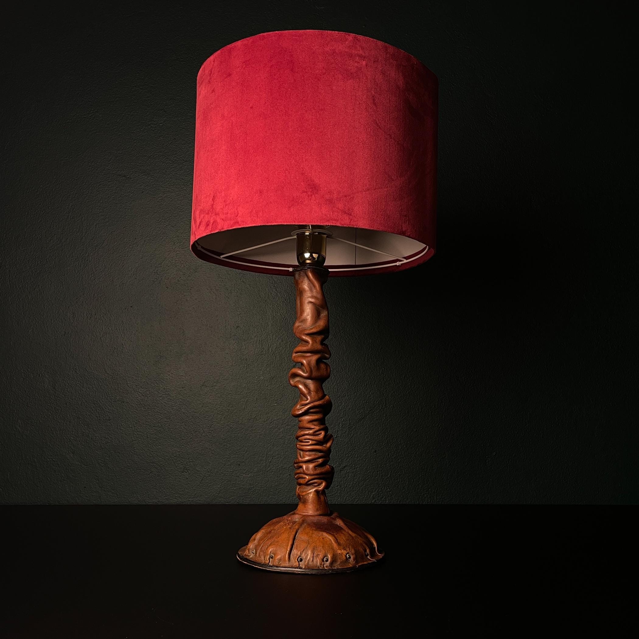 Unique vintage leather table lamp, Italy 1950s, Vintage home decor