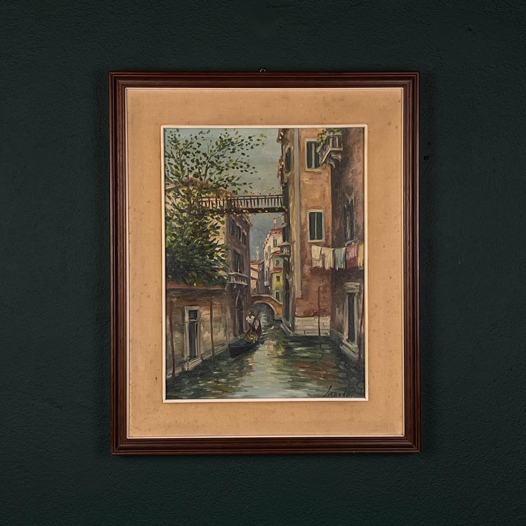 Venice Canal Original Vintage Oil Painting, Italy, 1960s, Signed, Framed