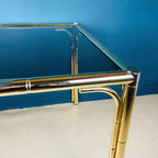 Vintage Brass Faux Bamboo Dining Set: 4 Chairs & Smoked Glass Table, France 1970s